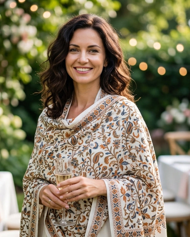 Heritage Nalki - Fine Cashmere Wool Shawl with Intricate Silk Embroidery