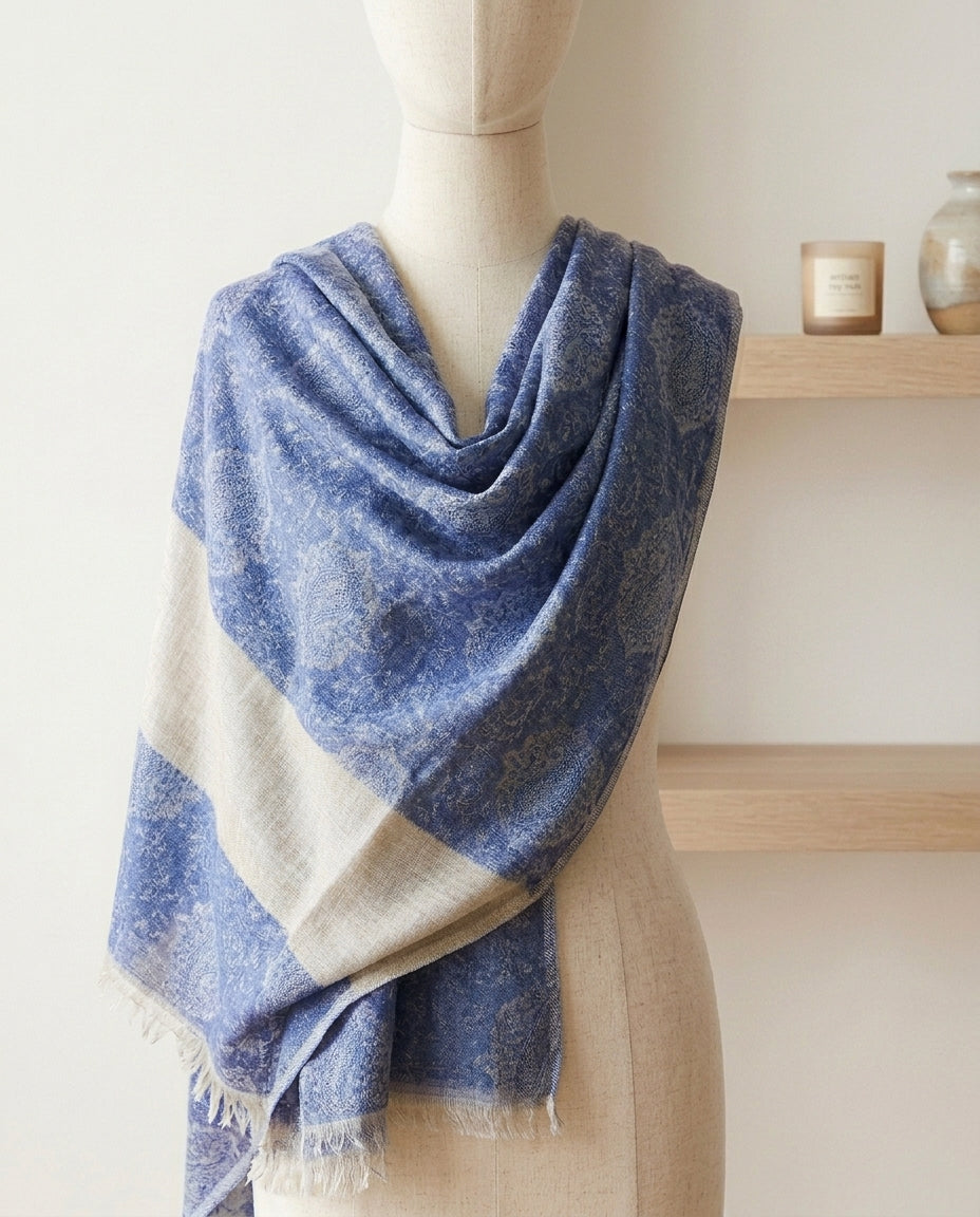 Elegant Eira - Fine Cashmere Wool Shawl with Jacquard Weave