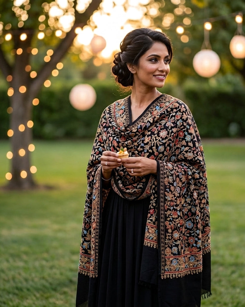 Heritage Nalki - Fine Cashmere Wool Shawl with Intricate Silk Embroidery
