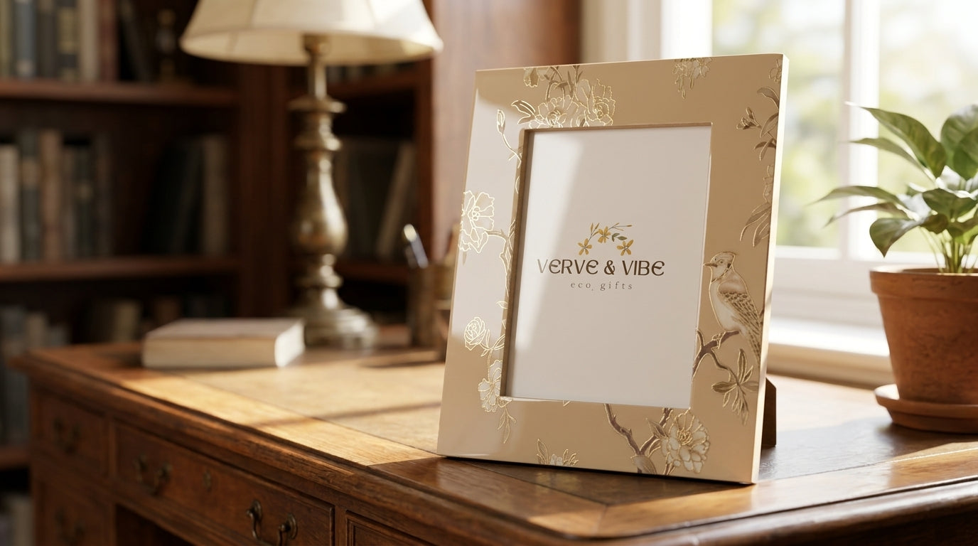 Gilded Latte - Luxe Gold Foil Accent, Handcrafted Wood Photo Frame
