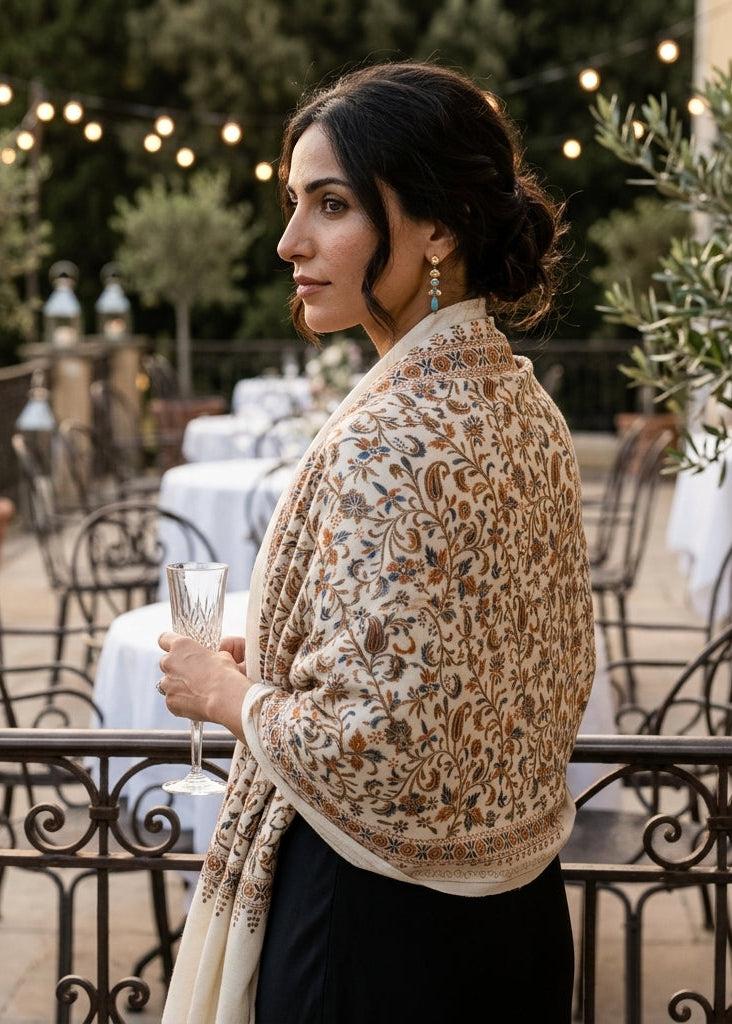 Heritage Nalki - Fine Cashmere Wool Shawl with Intricate Silk Embroidery