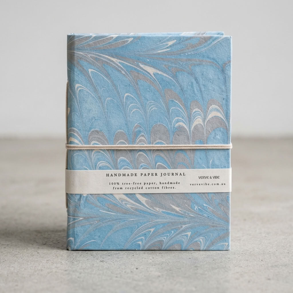 Azure Tides - Marbled Cover, Handmade Journal & Notebook
