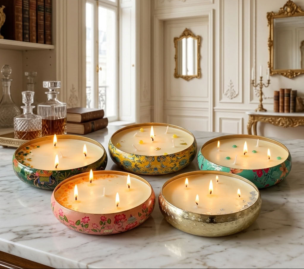 Lotus Lily - Luxe Soy Candle in Handcrafted Metal Urli Bowl