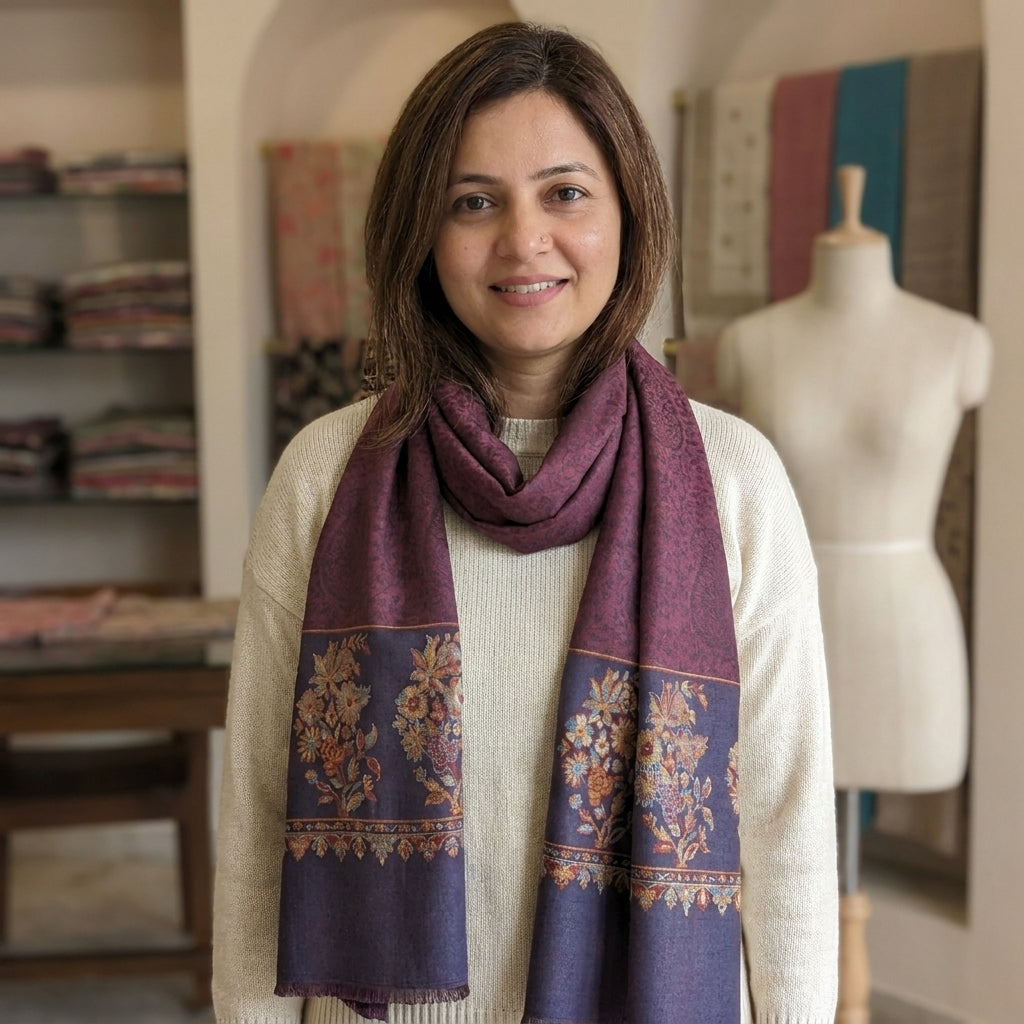 Ambi Motif - Soft Shawl with Intricate Floral Motifs in Jacquard Weave