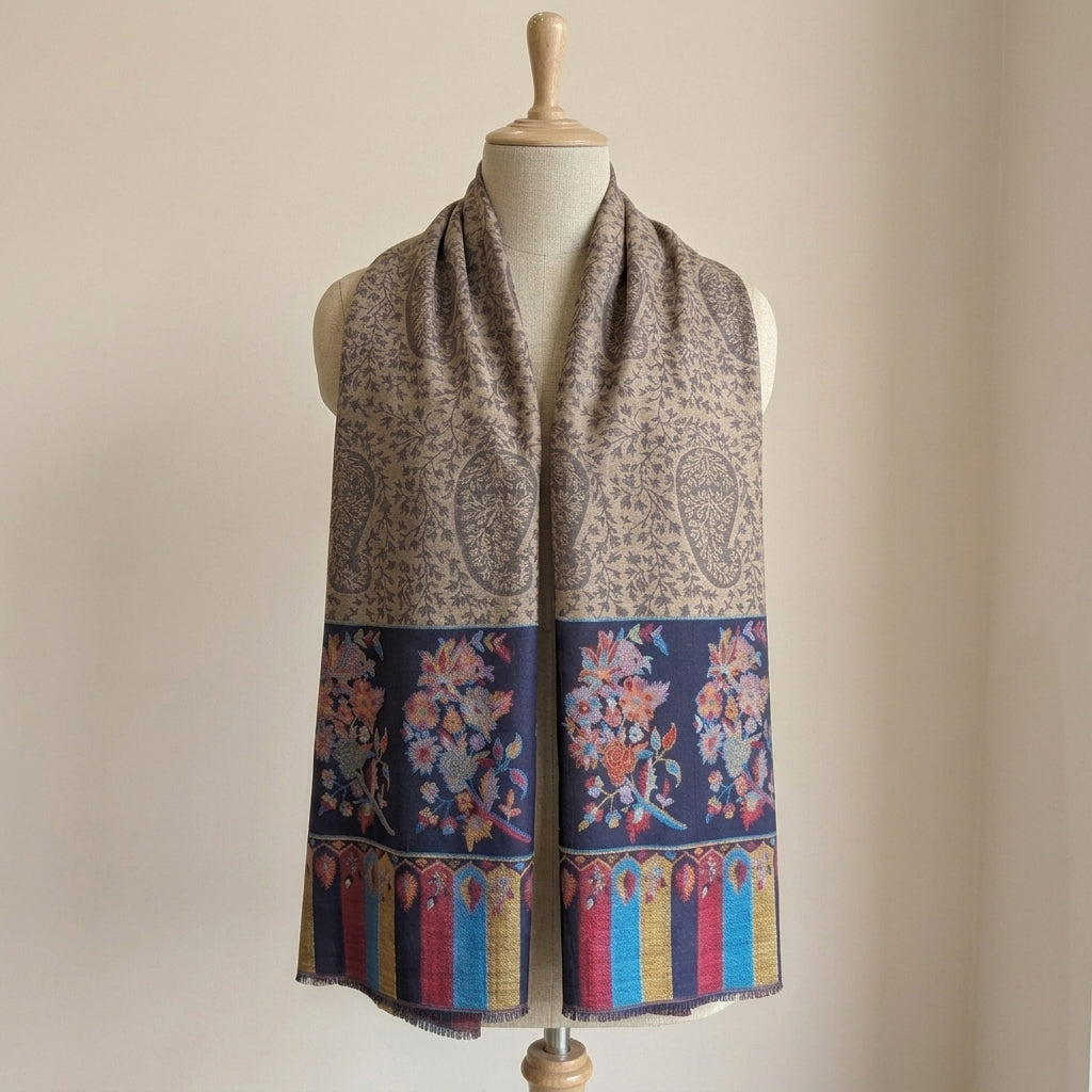 Ambi Motif - Soft Shawl with Intricate Floral Motifs in Jacquard Weave