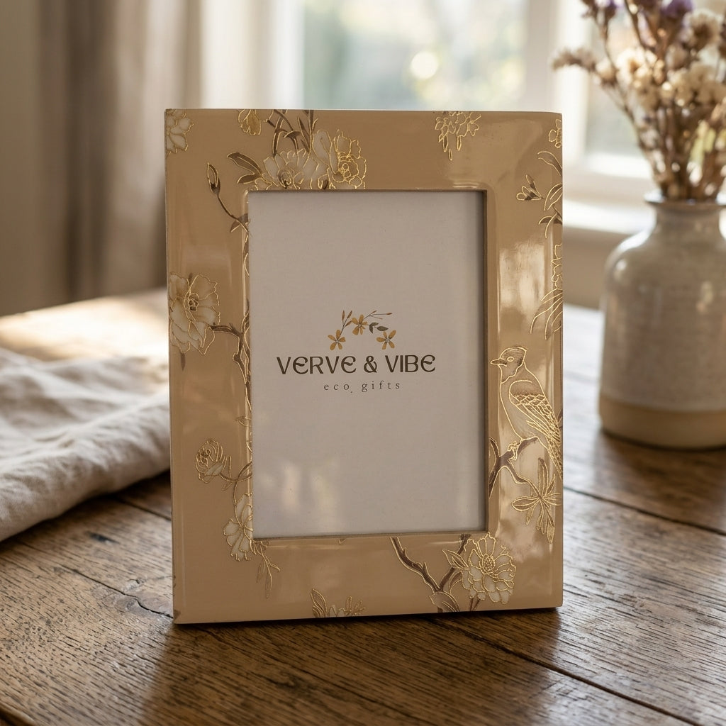 Gilded Latte - Luxe Gold Foil Accent, Handcrafted Wood Photo Frame