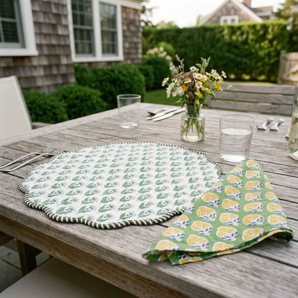 Daffodil Garden - Hand-block Printed, Soft Cotton Napkins
