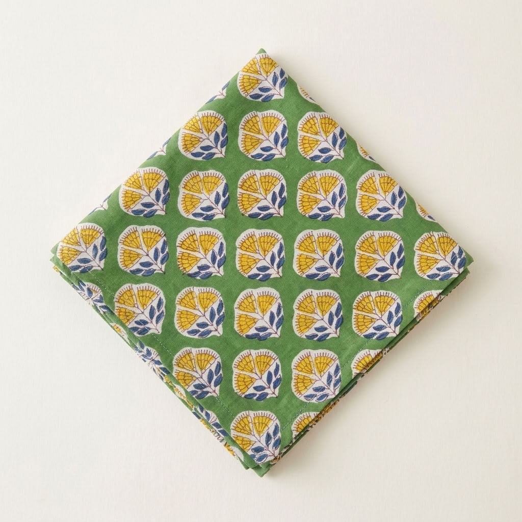 Daffodil Garden - Hand-block Printed, Soft Cotton Napkins