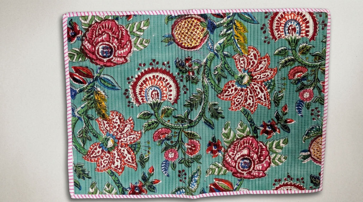 Garden Rhapsody - Block Printed, Reversible, Quilted Cotton Placemats