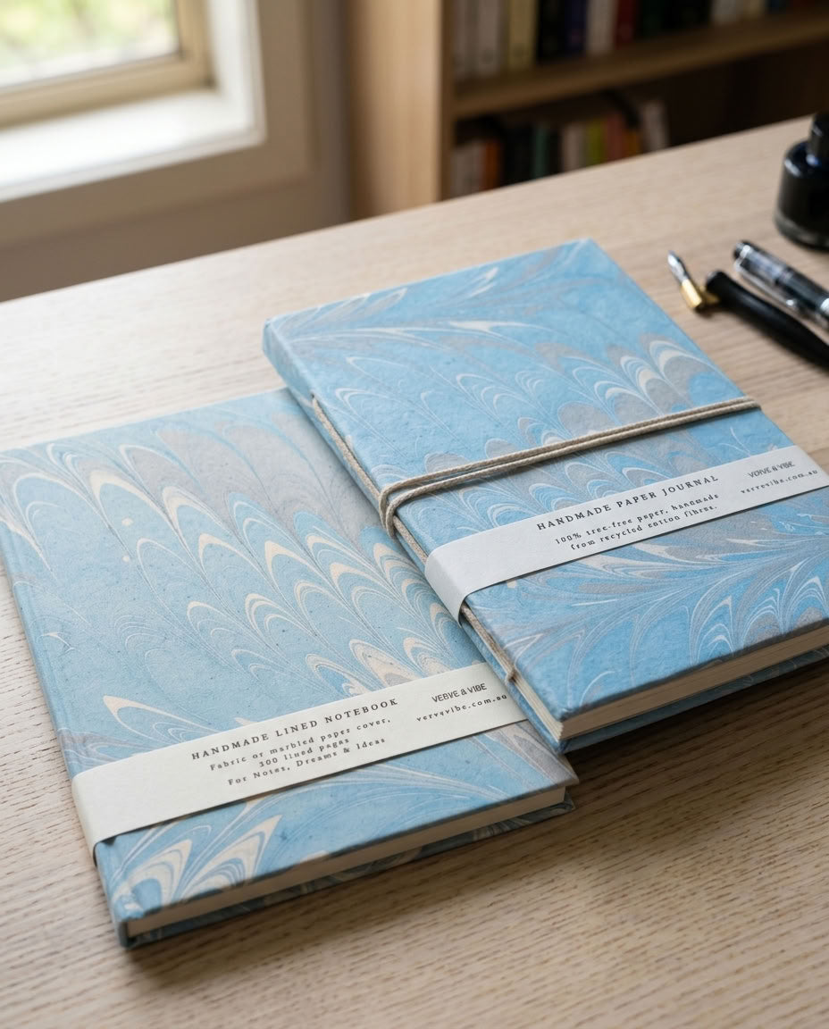 Azure Tides - Marbled Cover, Handmade Journal & Notebook