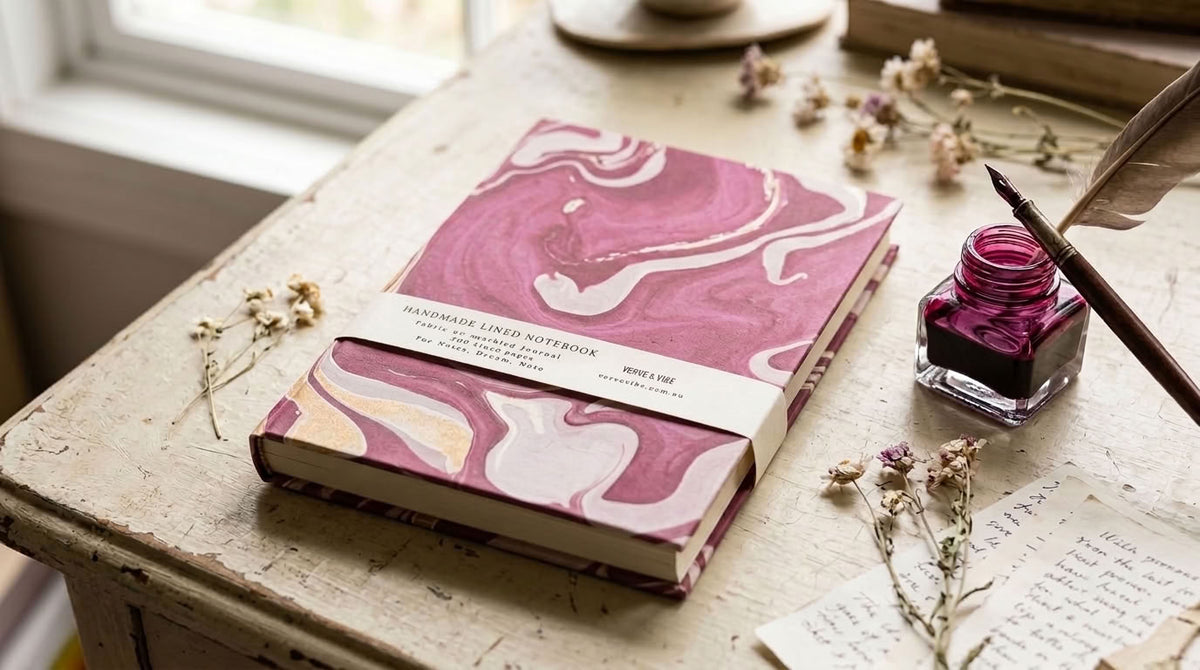 Raspberry Rouge - Marbled Cover, Handmade Journal & Notebook