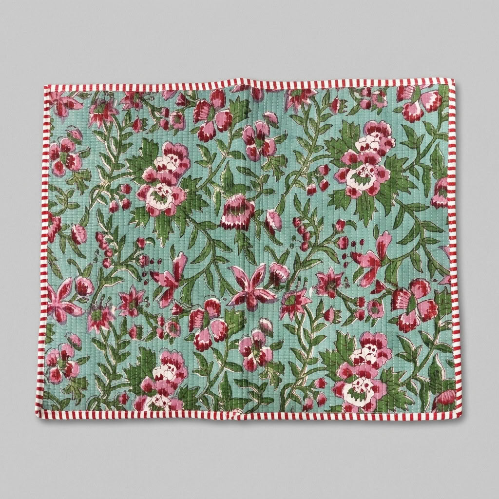Flora Fiesta - Block Printed, Reversible, Quilted Cotton Placemats