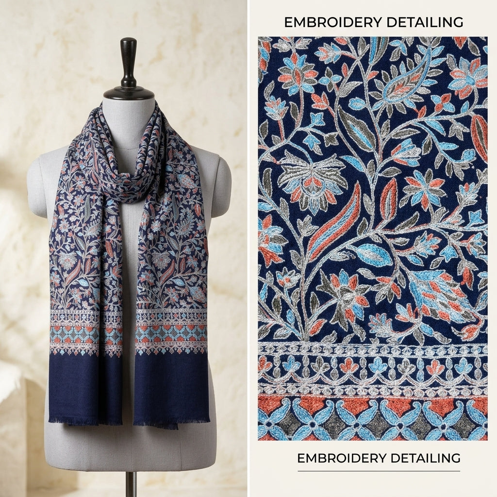 Heritage Nalki - Fine Cashmere Wool Shawl with Intricate Silk Embroidery
