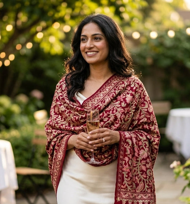 Heritage Nalki - Fine Cashmere Wool Shawl with Intricate Silk Embroidery