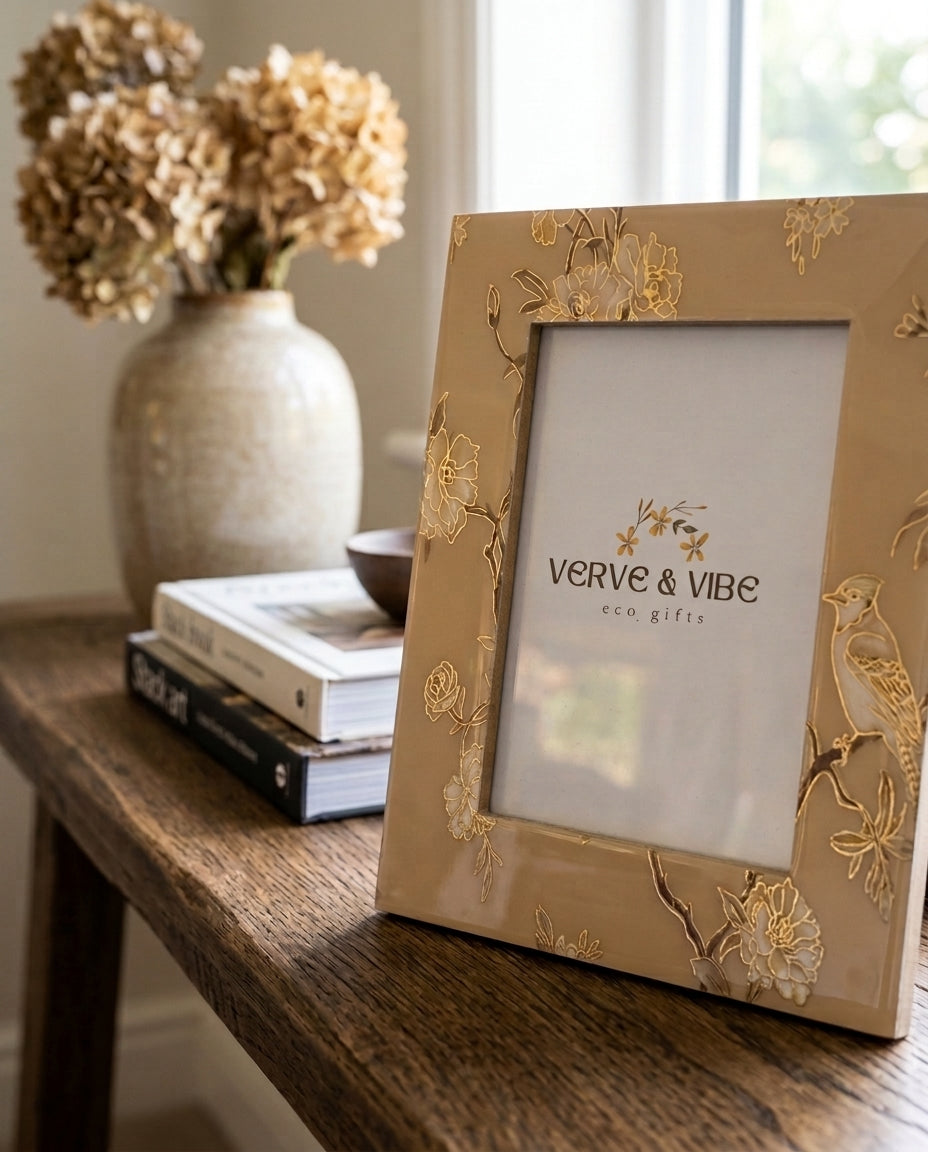 Gilded Latte - Luxe Gold Foil Accent, Handcrafted Wood Photo Frame