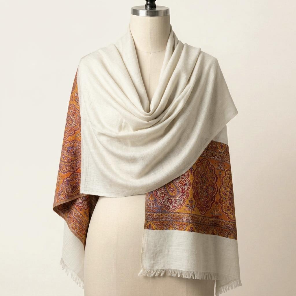 Graceful Amara - Fine Cashmere Wool Shawl with Jacquard Weave
