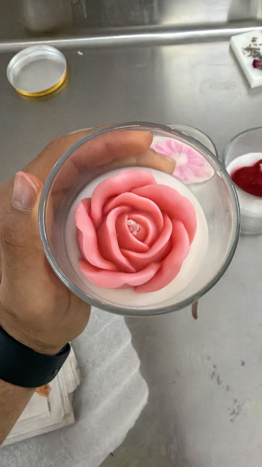 Mould Flower in Glass Jar with Wooden Lid, Scented Soy Wax Candles, 300g