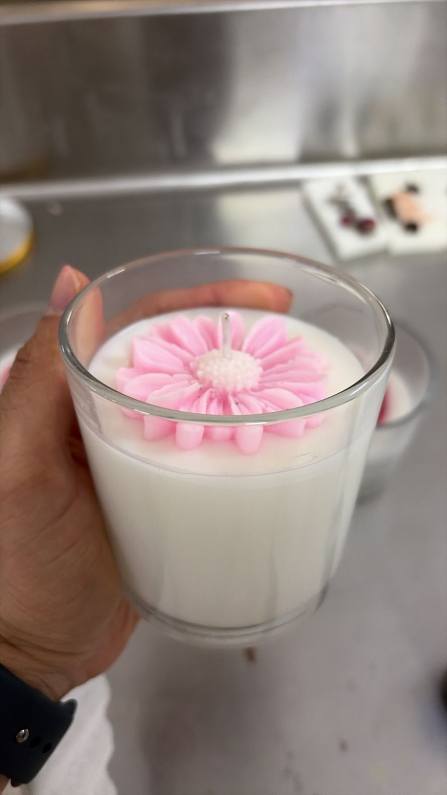 Mould Flower in Glass Jar with Wooden Lid, Scented Soy Wax Candles, 300g