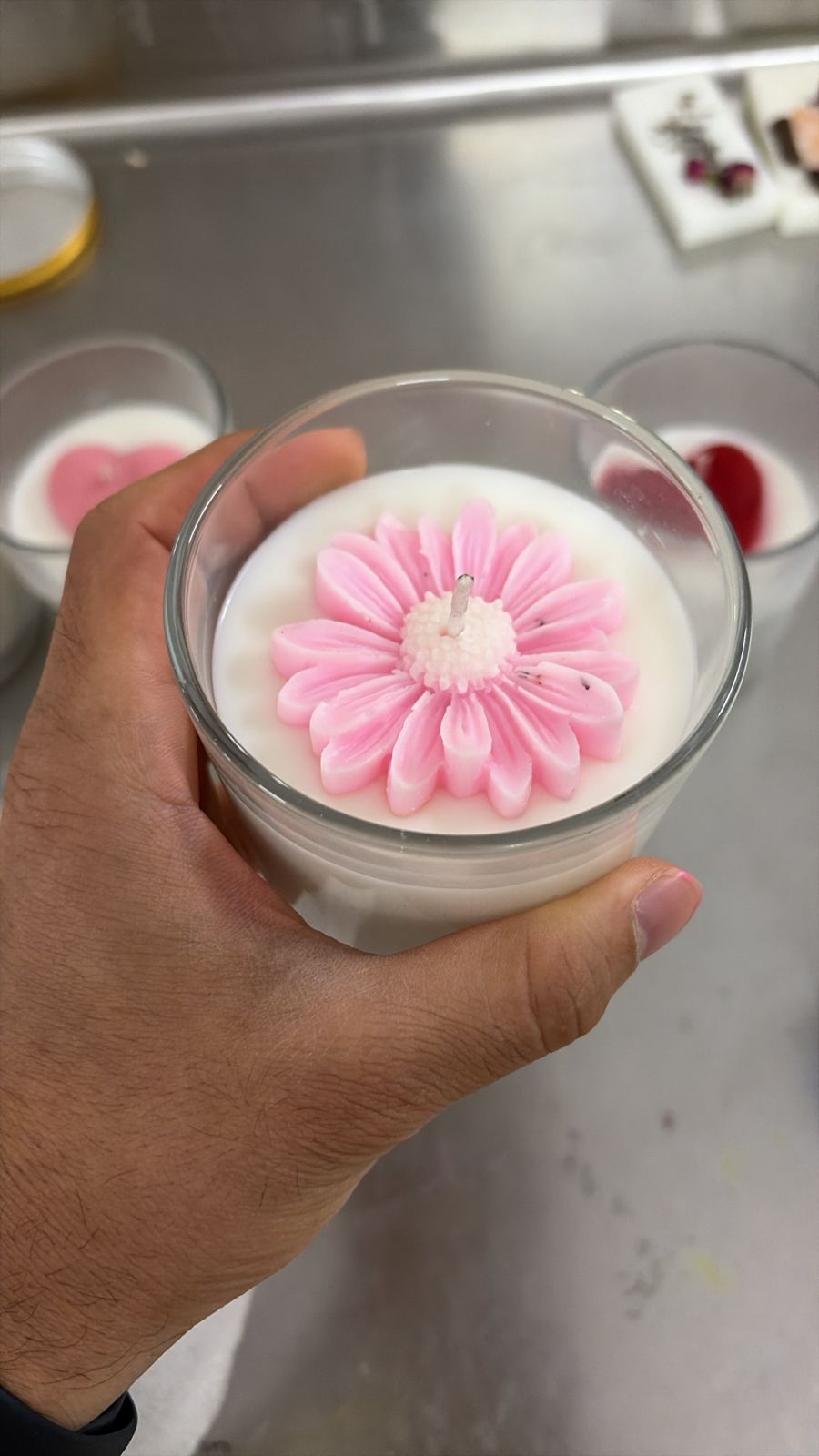 Mould Flower in Glass Jar with Wooden Lid, Scented Soy Wax Candles, 300g