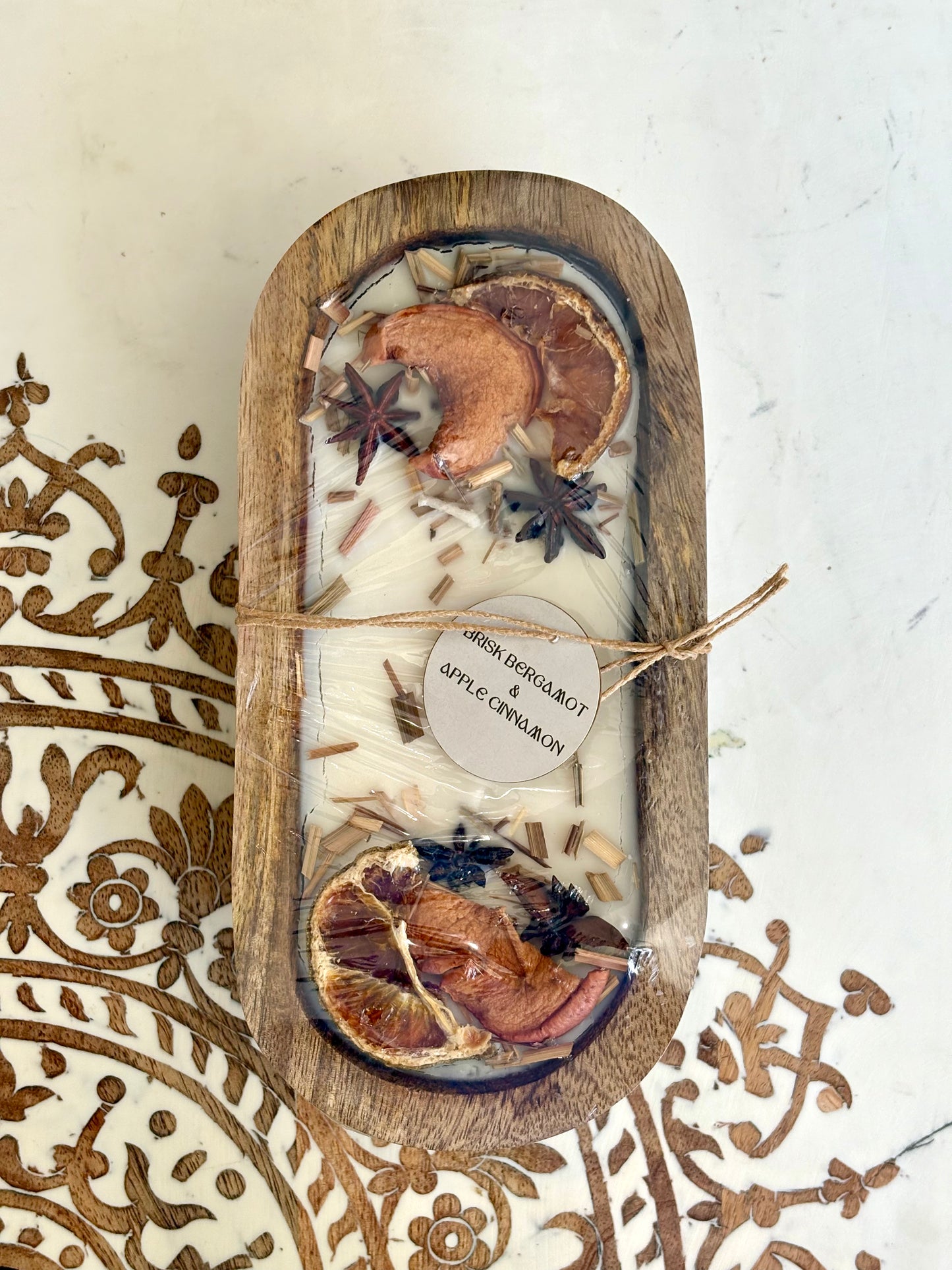 Luxe Wooden Dough Bowl, Soy Wax Candles - Infused with Essential Oils, 400g