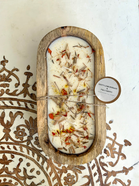 Luxe Wooden Dough Bowl, Soy Wax Candles - Infused with Essential Oils, 400g