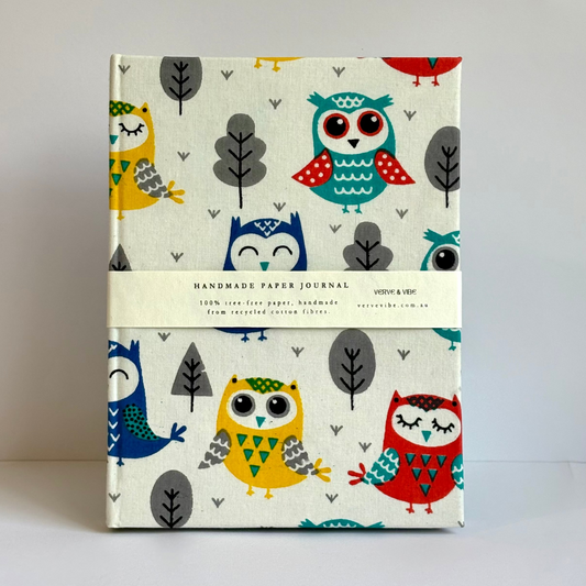 Hoot & Scribble - Kids' Craft Journal, Fabric Cover, Colourful Eco Paper
