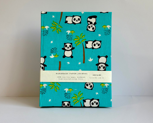 Panda Pals - Kids' Craft Journal, Fabric Cover, Colourful Eco Paper