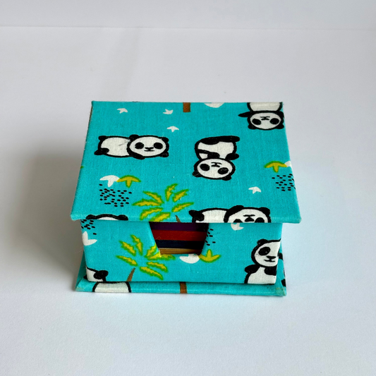 Panda Pals - Kids' Fabric Memo Block, Colourful Eco Paper, Box with Lid