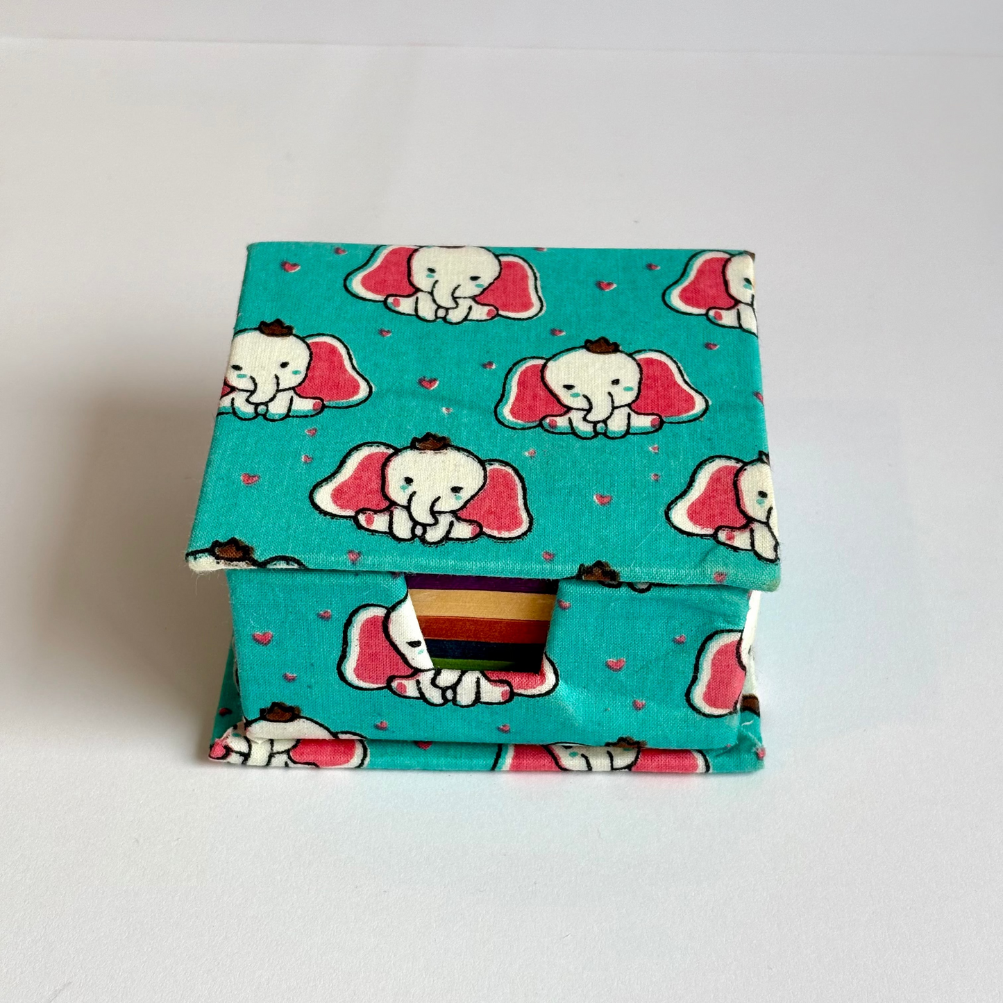 Cute Elefunz Blue - Kids' Fabric Memo Block, Colourful Eco Paper, Box with Lid