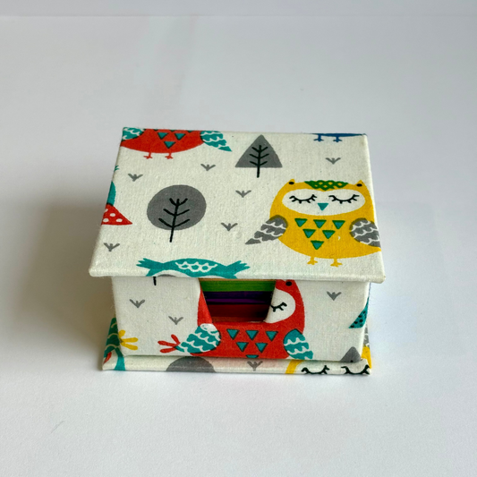 Hoot & Scribble - Kids' Fabric Memo Block, Colourful Eco Paper, Box with Lid