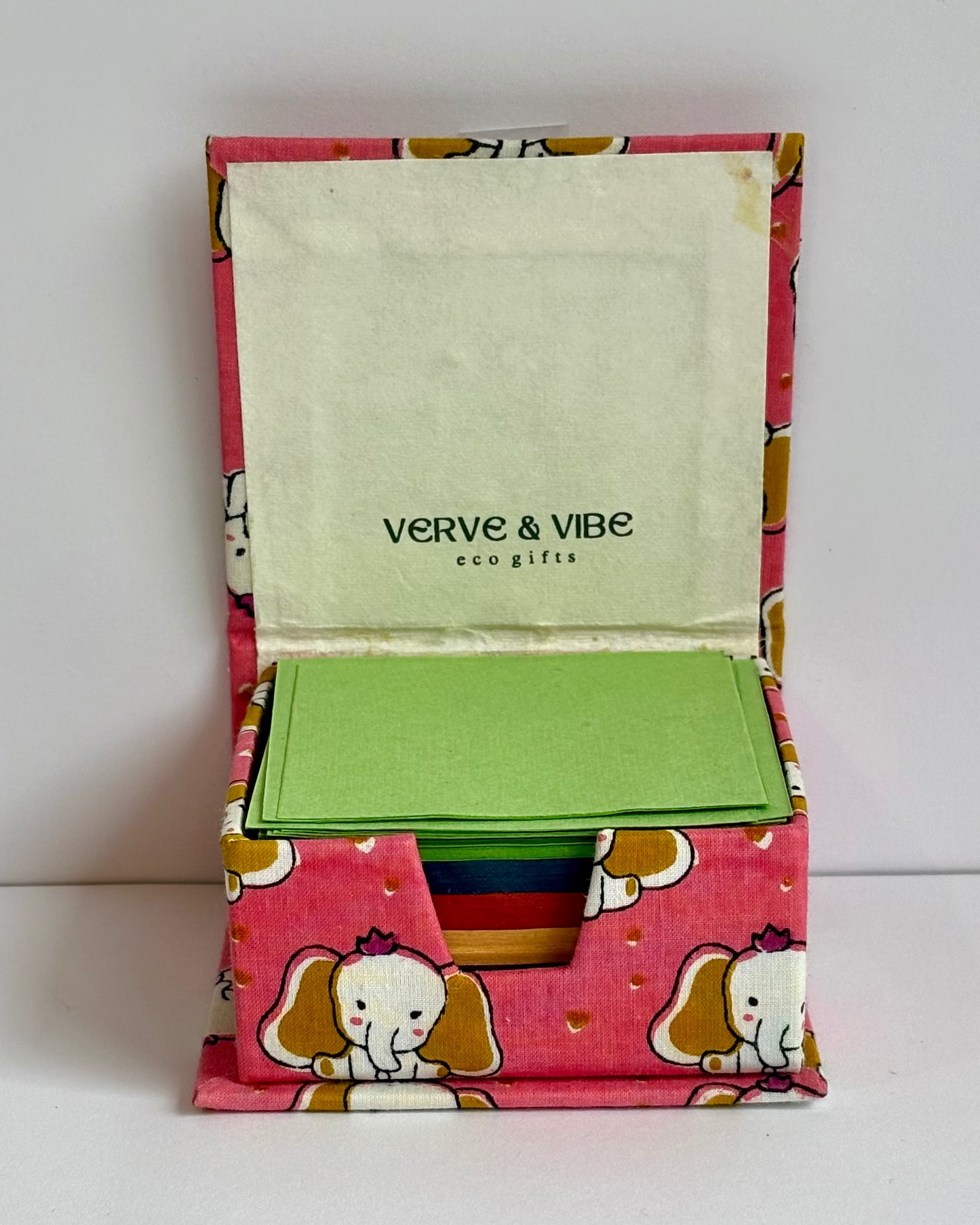 Cute Elefunz Blue - Kids' Fabric Memo Block, Colourful Eco Paper, Box with Lid