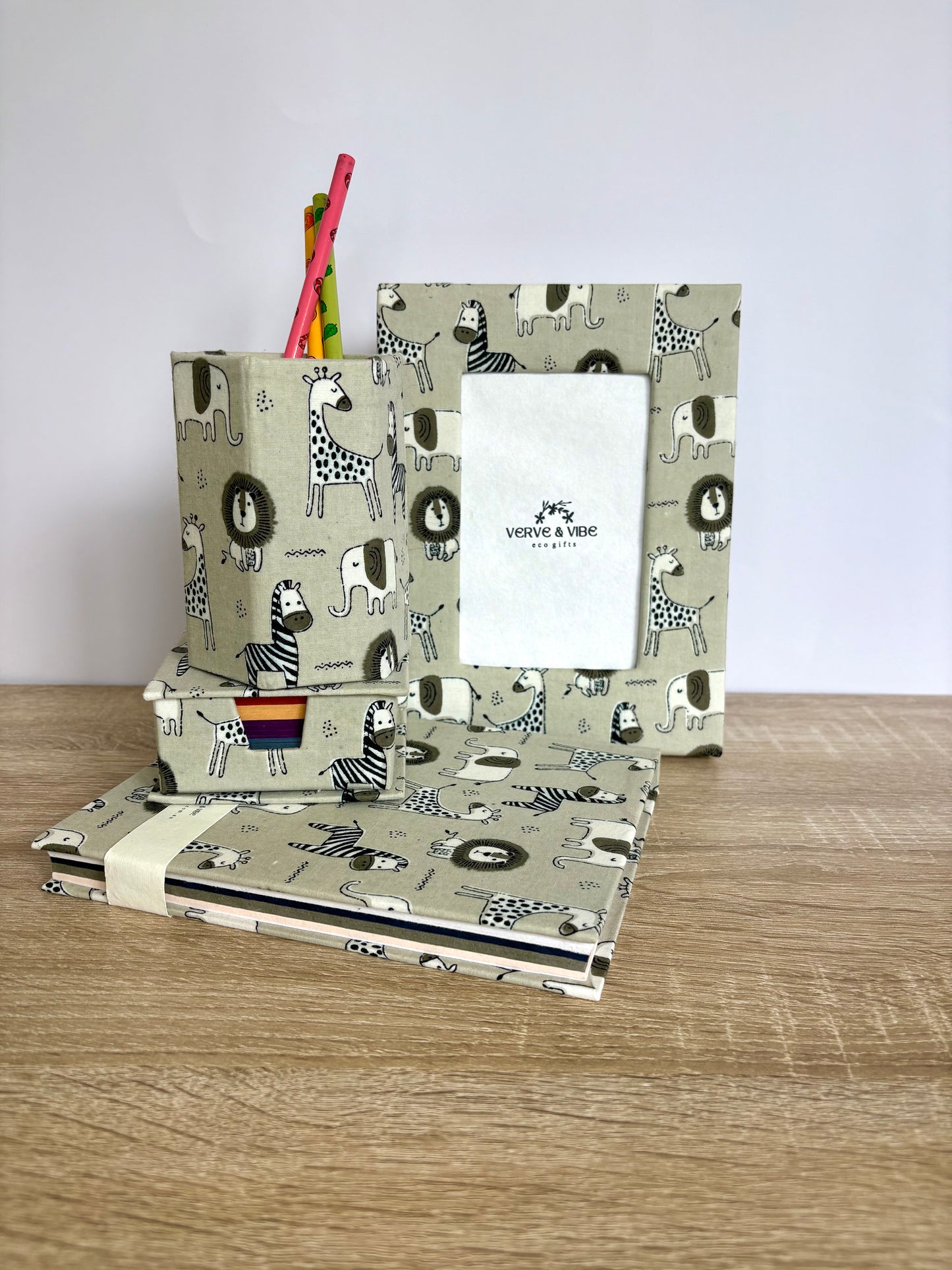 Who's in the Zoo - Kids' Collapsible Pen Holder, Fabric & Recycled Paperboard