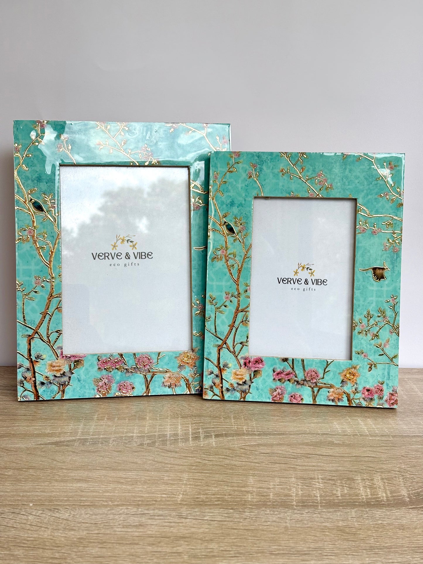 Firozi Flora - Luxe Gold Foil Accent, Handcrafted Wood Photo Frame