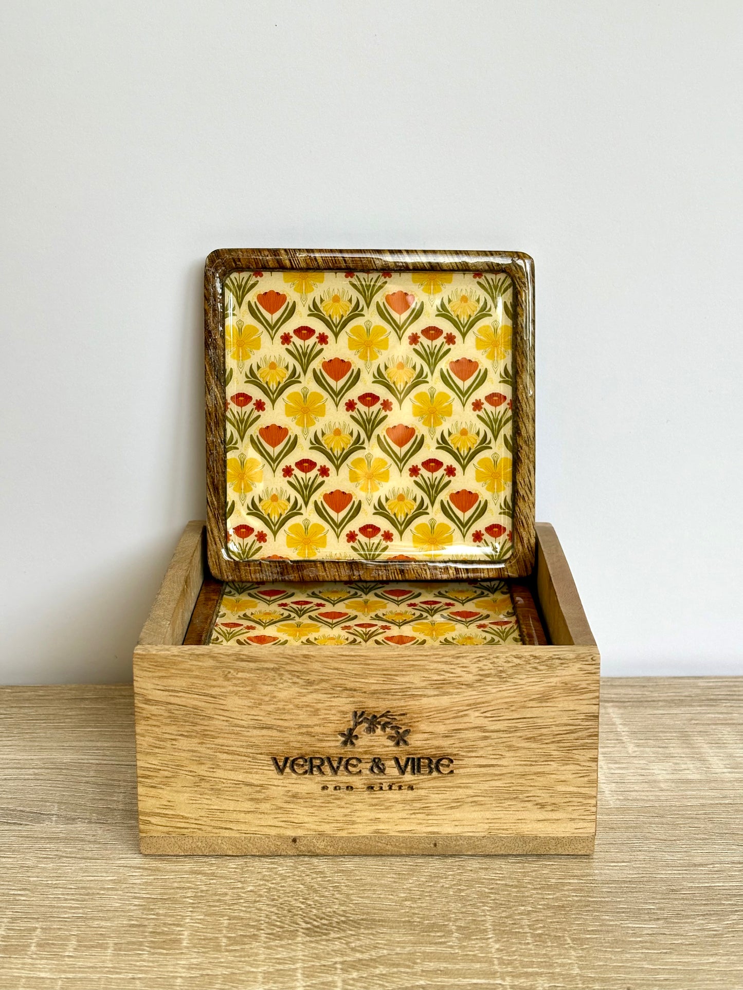 Citrus Blossoms - Wooden Coasters, Set of 4 in Box
