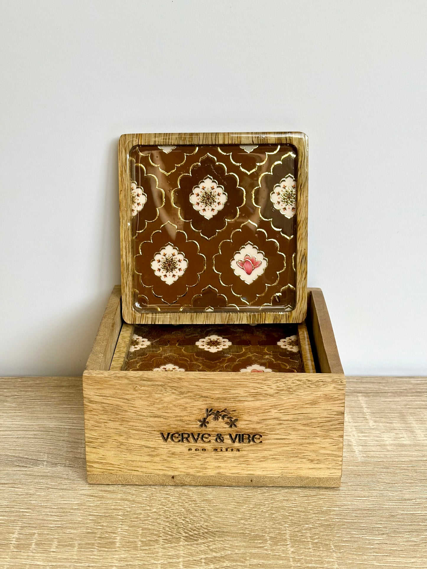 Mocha Gold - Wooden Coasters, Set of 4 in Box