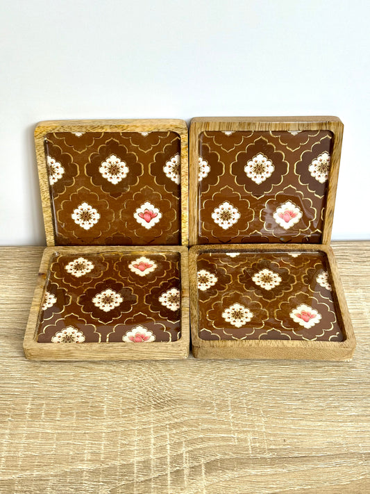Mocha Gold - Wooden Coasters, Set of 4 in Box