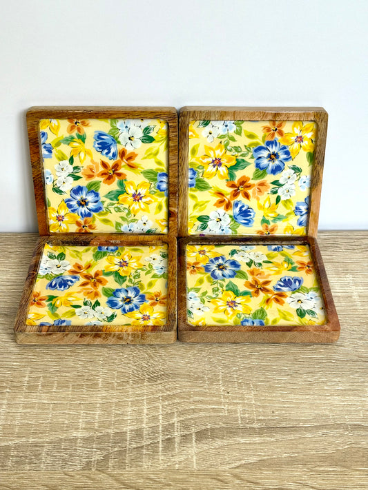 Daisy Blooms - Wooden Coasters, Set of 4 in Box