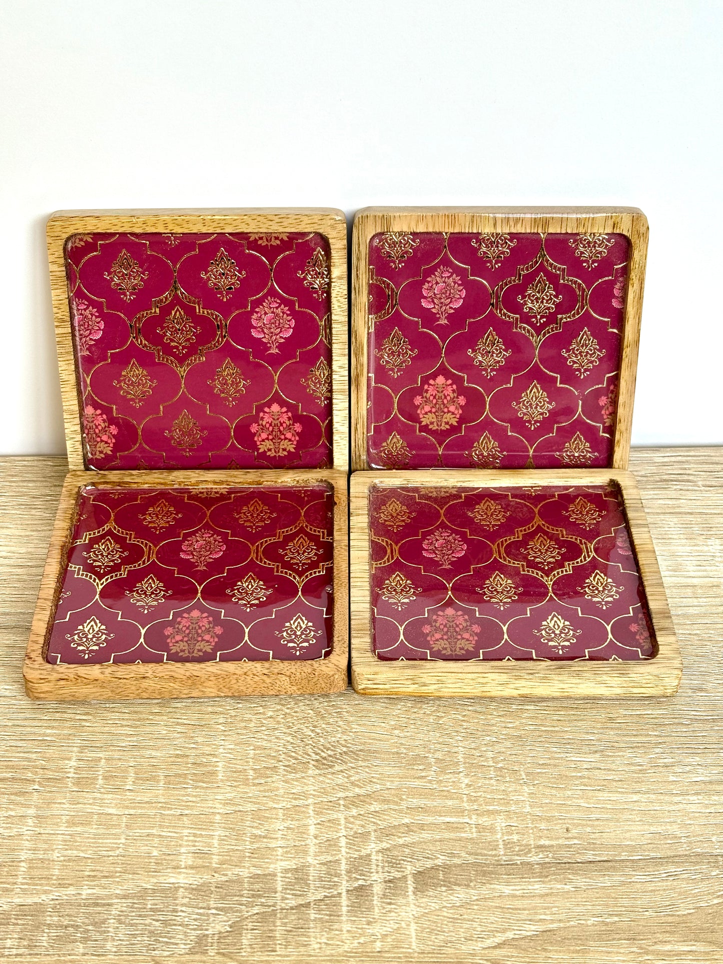 Fuschia Gold - Wooden Coasters, Set of 4 in Box