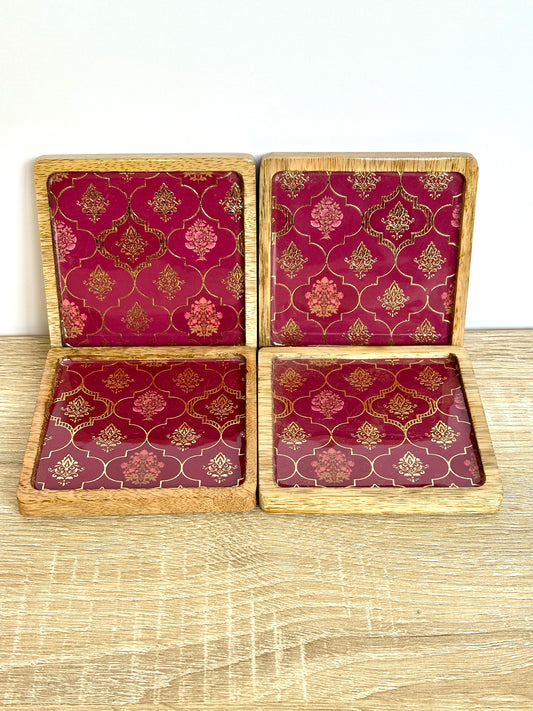 Fuschia Gold - Wooden Coasters, Set of 4 in Box