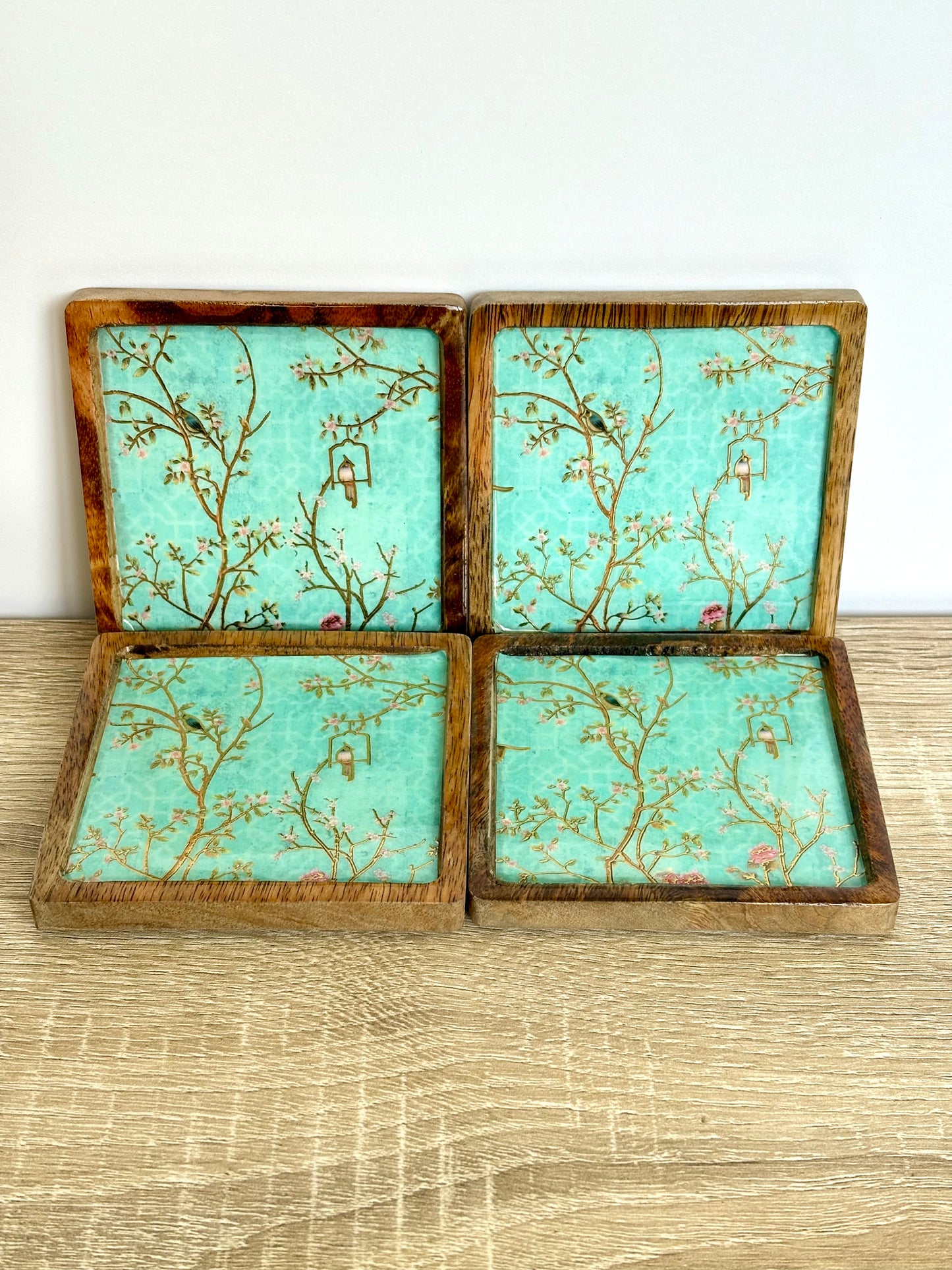 Firozi Flora - Wooden Coasters, Set of 4 in Box