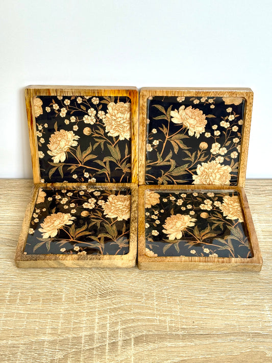 Botanique Noir - Wooden Coasters, Set of 4 in Box