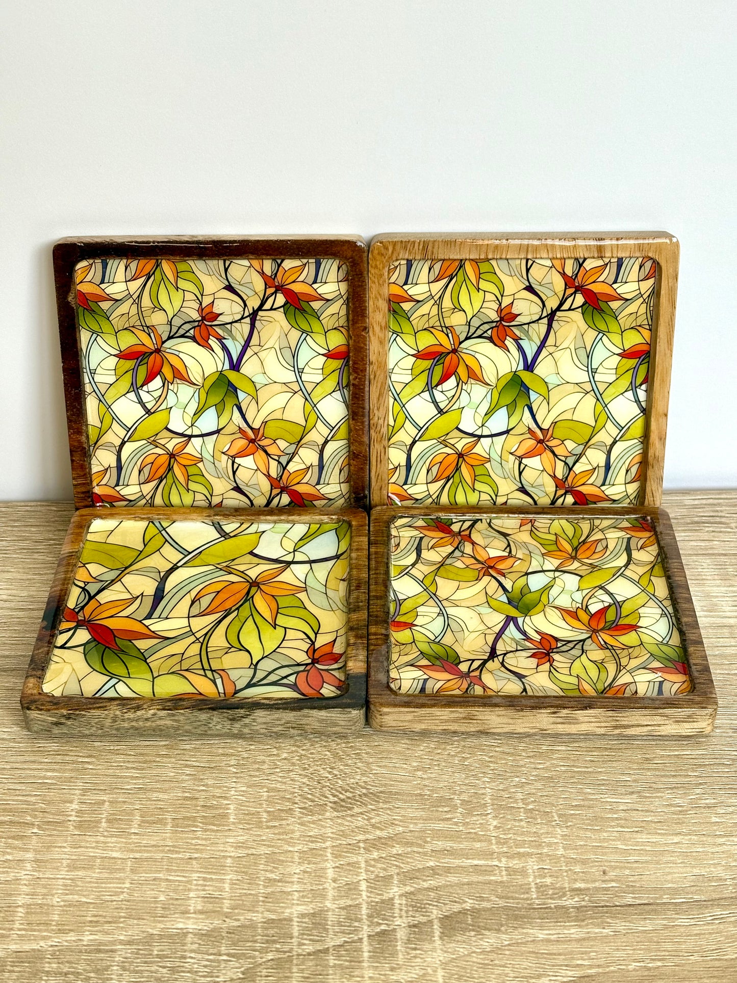 Leafy Orange Lily - Wooden Coasters, Set of 4 in Box