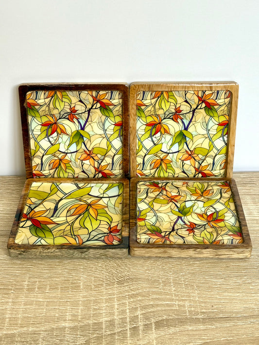 Leafy Orange Lily - Wooden Coasters, Set of 4 in Box