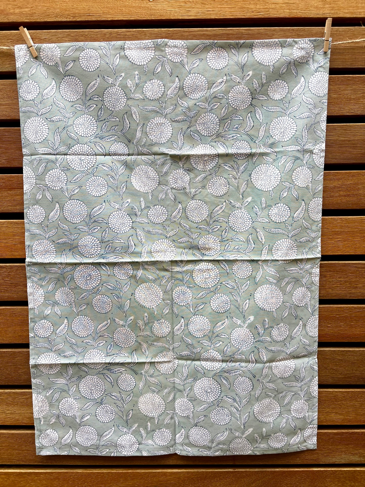 Seafoam & Indigo - Hand-block Printed Cotton Tea Towels, Set of 2