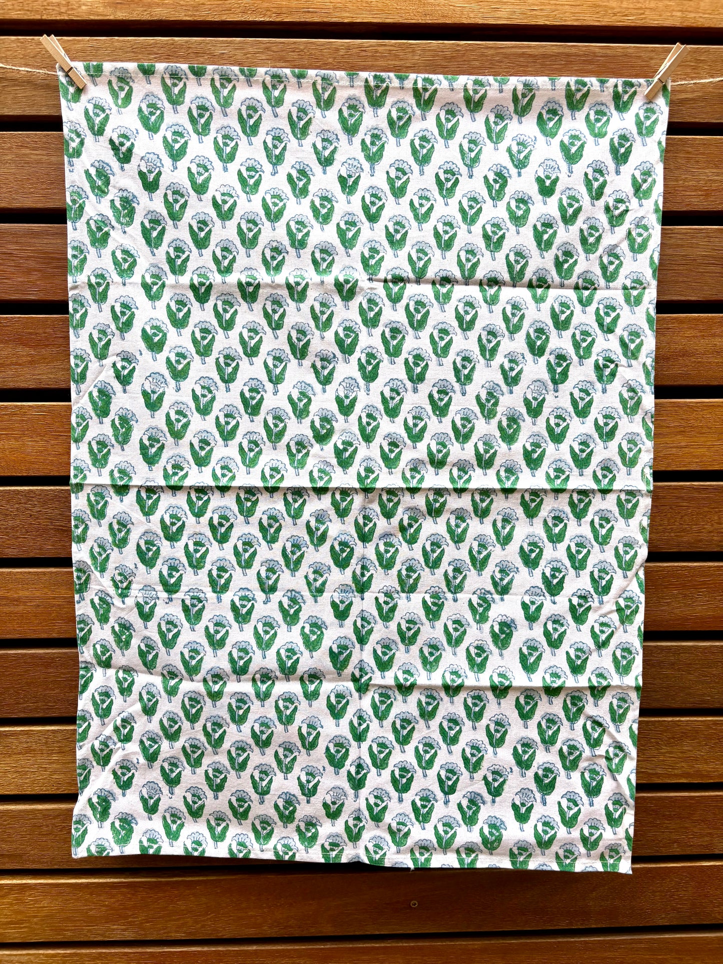 Lagoon Green - Hand-block Printed Cotton Tea Towels, Set of 2