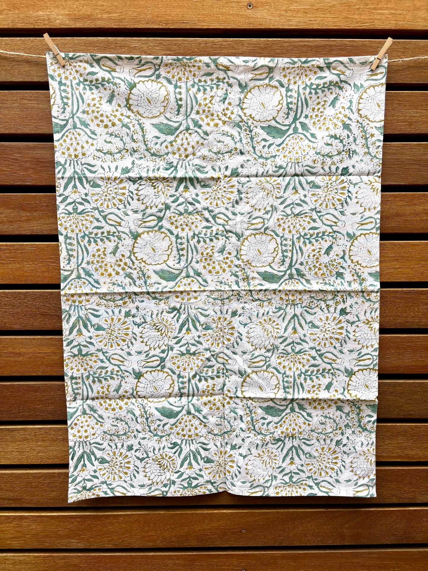 Lagoon Green - Hand-block Printed Cotton Tea Towels, Set of 2