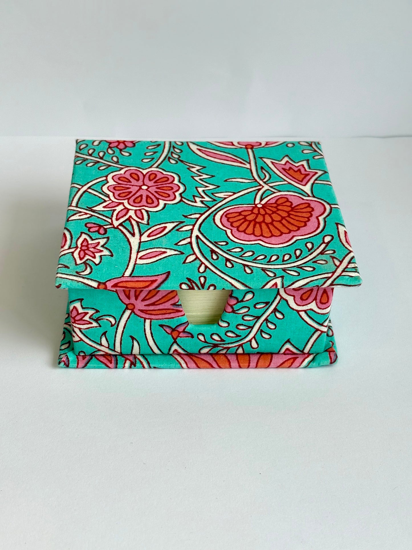 Firozi Flora - Stationery Gift Set, Fabric Journal + Memo Block + Pen Holder with Pen, (Boxed)