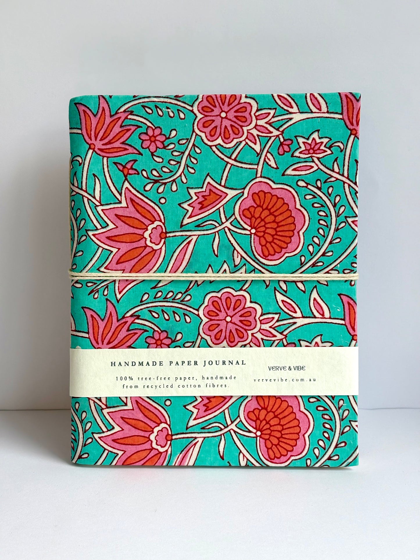 Firozi Flora - Fabric Cover, Handmade Blank Journal