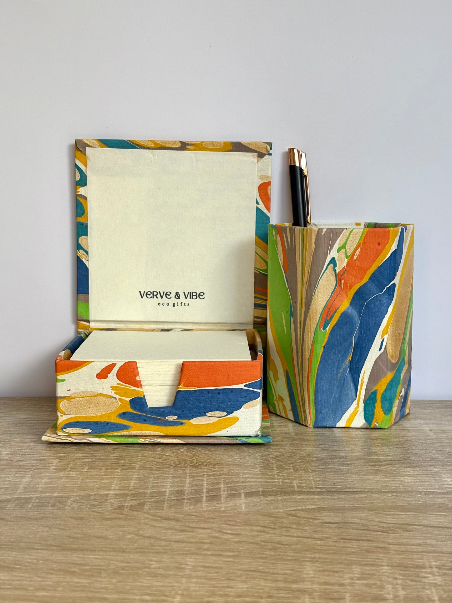 Vivid Rhapsody - Stationery Gift Set, Notepad + Memo Block + Pen Holder with Pen, (Boxed)