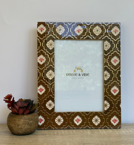 Gilded Mocha - Luxe Gold Foil Accent, Handcrafted Wood Photo Frame